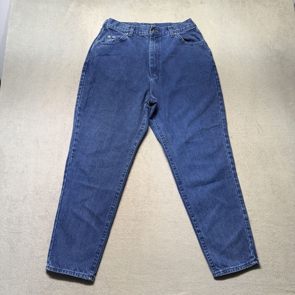Vintage Lee Womens 16 Petite Tapered Leg Jeans Blue High Rise USA Made Mom Denim